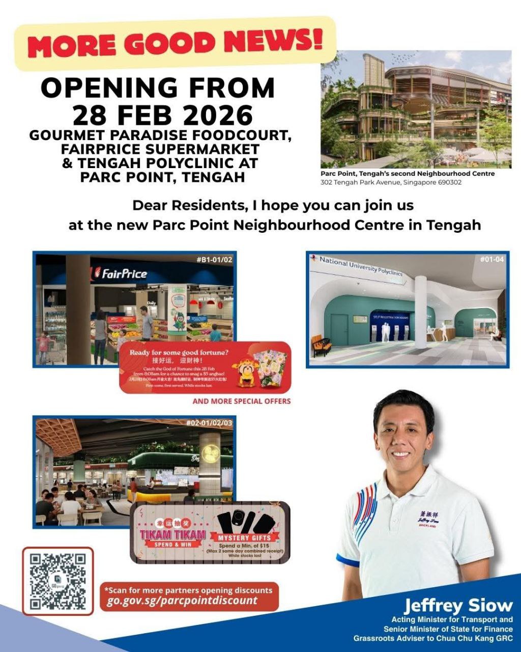 Parc Point grand opening poster for 28 February 2026 in Tengah